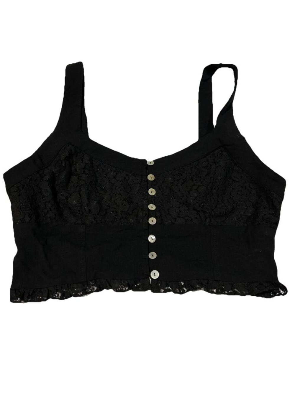 Free People Intimately Black Lace Strappy Bralette Crop Top Buttons Large